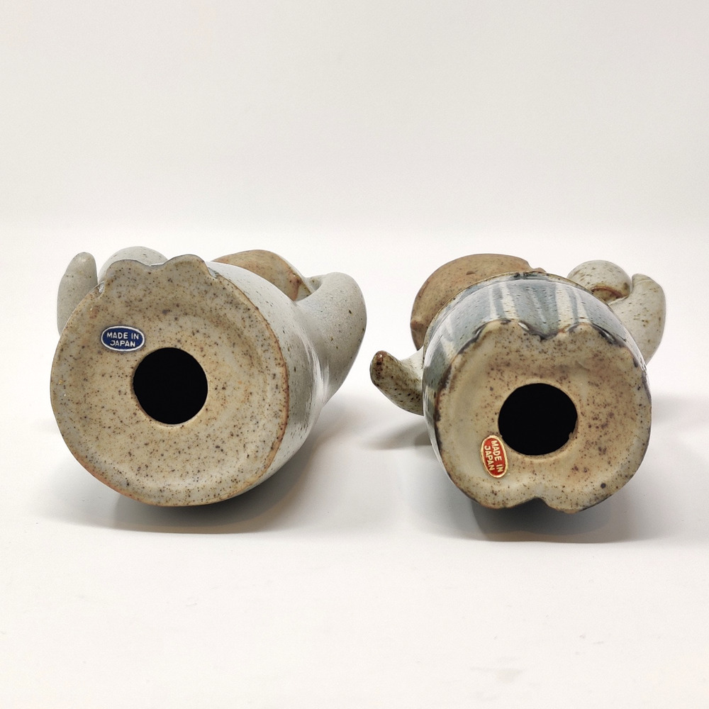 Japanese Pottery Stoneware Sweet Couple Holding Pots Blue Cream Cute Kawaii 5" - Picture 14 of 16